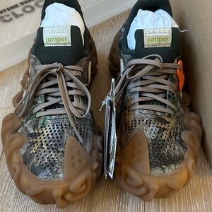 CROCS Camouflage and Tan Shoes